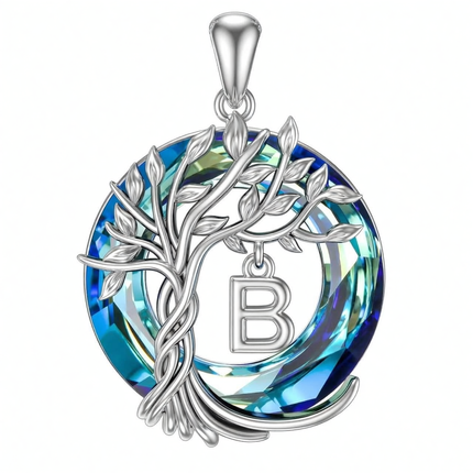 925 Sterling Silver Blue Crystal Tree of Life Initial Necklace Family Letter Pendant Birthday Mother s Day Gifts for Her