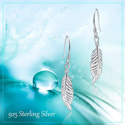 925 Sterling Silver Feather Dangle Drop Earrings Angel Wing s for Women Girls Sensitive Ears