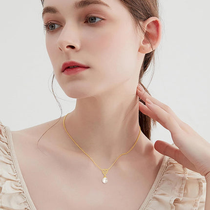 14K Gold Celtic Knot & Freshwater Pearl Pendant Necklaces for Women