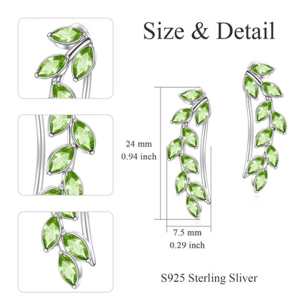 925 Sterling Silver Pink Austrian Crystal Leaf Ear Climber Hypoallergenic Earrings