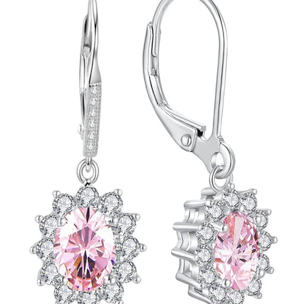 925 Sterling Silver Oval Cut Birthstone Dangle Leverback Earrings for Women Mom