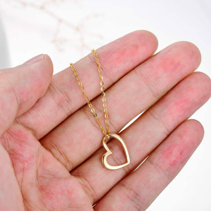 14K Gold Hollow Heart Pendant Chain Necklace for Women Gifts