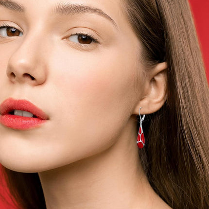 925 Sterling Silver Blue Enamel Tear Drop Leverback Earrings for Women Gift Ideas