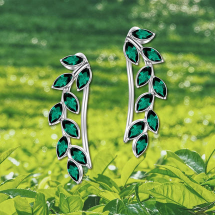 925 Sterling Silver Pink Austrian Crystal Leaf Ear Climber Hypoallergenic Earrings