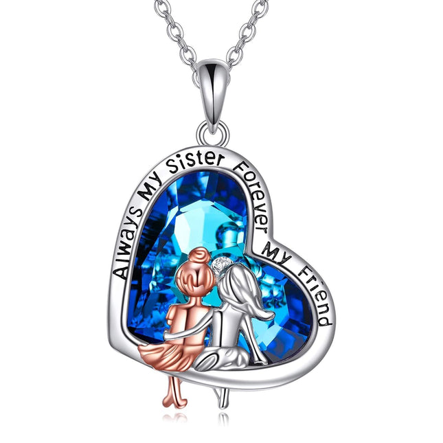 Sterling Silver Heart Necklace Sisters Gift for Friendship Birthday Christmas