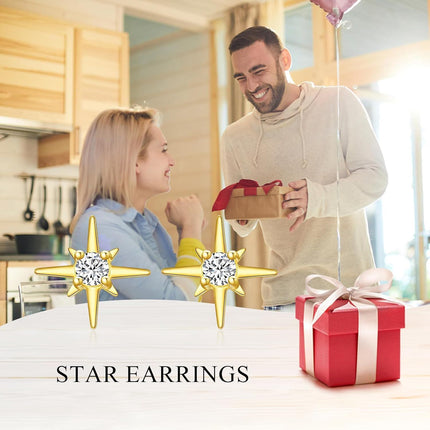 Gold 14k Solid Gold Moissanite 7mm Star Stud Earrings for Women