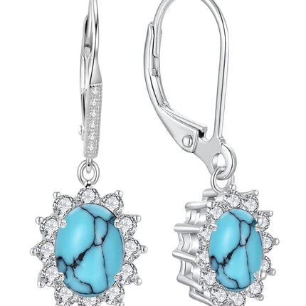 925 Sterling Silver Oval Cut Birthstone Dangle Leverback Earrings for Women Mom