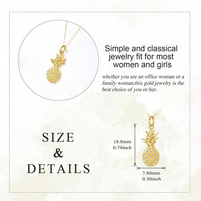 10K Golden 10K Gold CZ Pineapple Pendant Necklace for Women - Elegant Charm Chain s