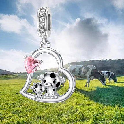 925 Sterling Silver Mother's Day Gifts Cow Charm Fit Bracelets Birthstone Charms for Women Mom Lover 12 Months Jewelry