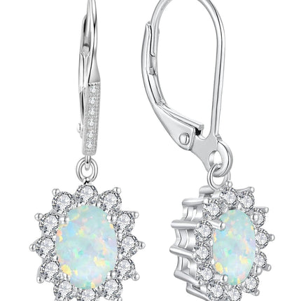 925 Sterling Silver Oval Cut Birthstone Dangle Leverback Earrings for Women Mom