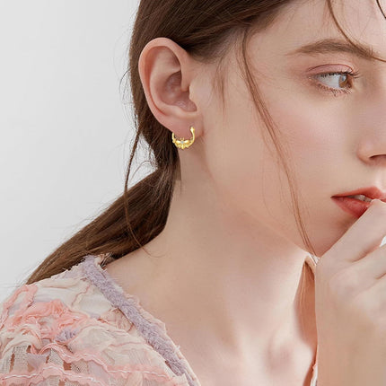 10K Gold Bee Design Hoop Earrings with Cubic Zirconia - Fashionable Gift for Her