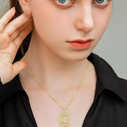 14K Solid Gold Moissanite Initial Pendant Necklace A-Z 16 2mm Chain