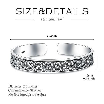 925 Sterling Silver Metal Celtic Knot Stone Cuff Bangle Bracelet 925 for Men & Women