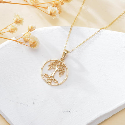 14K Gold Star Shaped Tree of Life Pendant Necklace for Women - Fine