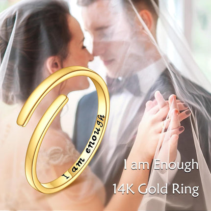 14K Gold Just Breathe Inspirational Adjustable Ring - Birthday Gift for Women