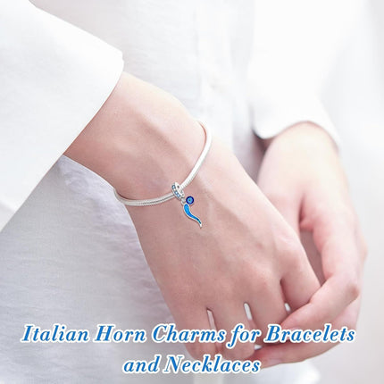 S925 Sterling Silver Italian Horn Cornicello Evil Eye Dangle Charm Beads for Bracelets Necklace