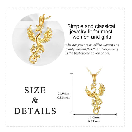 14K Gold Phoenix Pendant Necklace with Gemstone for Women