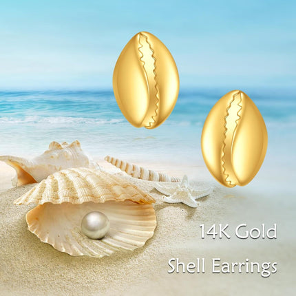 14K Gold Cowrie Shell Stud Earrings for Women Gift Ideas