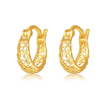 14K Yellow Gold Infinity Twist Filigree Huggie Hoop Earrings for Women