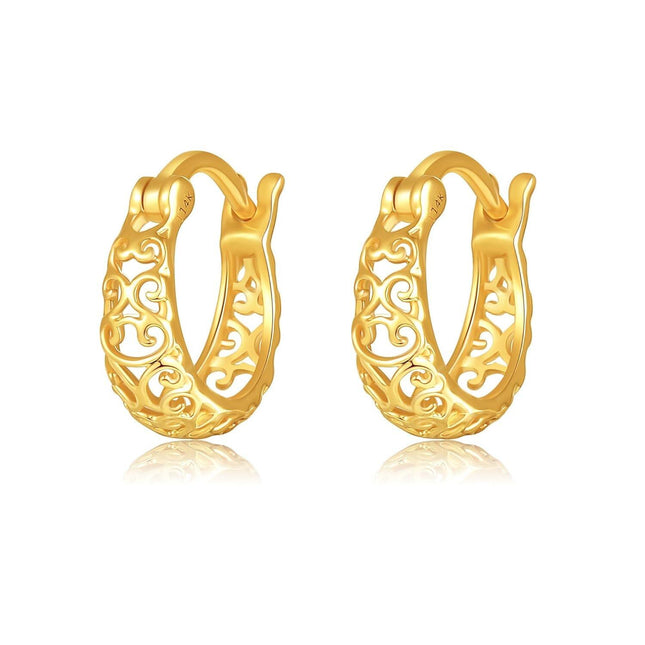 14K Yellow Gold Infinity Twist Filigree Huggie Hoop Earrings for Women