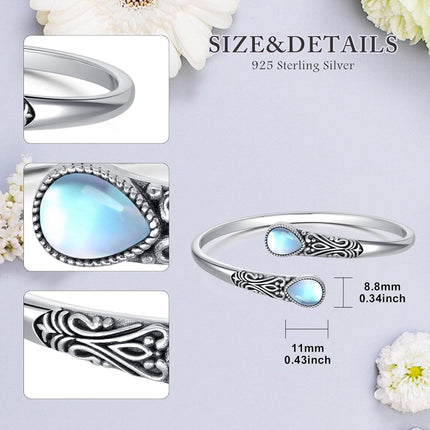 925 Sterling Silver Black Onyx Gemstone Adjustable Bohemian Cuff Bracelet