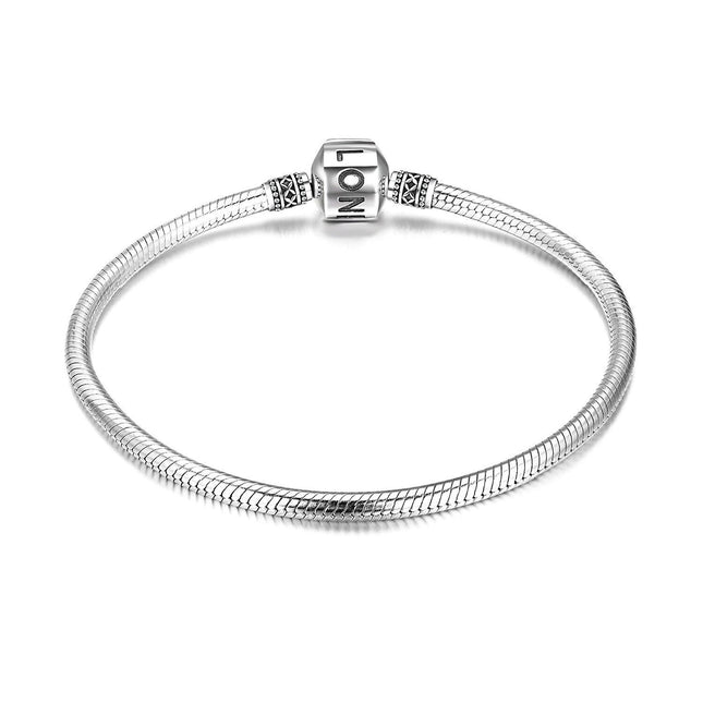 925 Sterling Silver Snake Chain Charm Bracelet with Barrel Clasp - Birthday Gift for Women