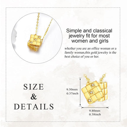 10K Gold Square Puzzle Design Cubic Zirconia Pendant Necklaces Minimalist Fine s for Women and Teenage Girl