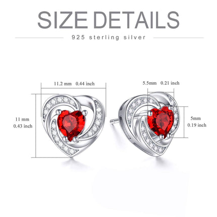 925 Sterling Silver Birthstone Heart Stud Earrings Jewelry Gifts for Women