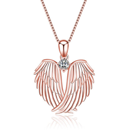 925 Sterling Silver Birthstone Angel Wings Pendant Necklace