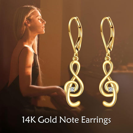 10K Gold Treble Clef Diamond Drop Earrings Fine s for Women