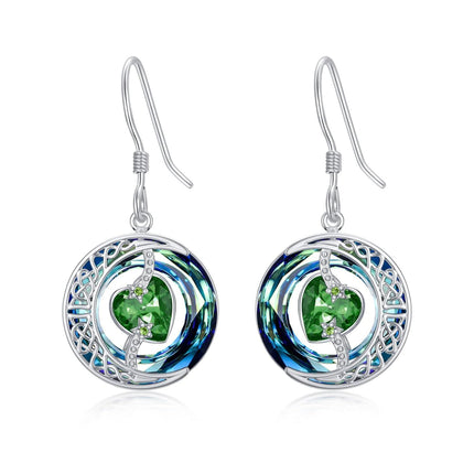 925 Sterling Silver Purple Heart & Blue Swarovski Crystals Round Drop Earrings for Women
