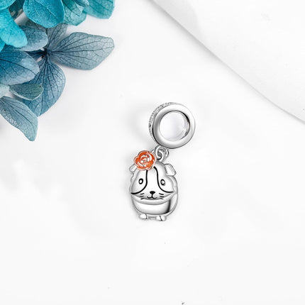 925 Sterling Silver Rose Flower Guinea Pig Charm Pendant for Bracelets Necklaces's