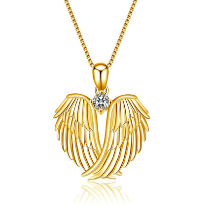 925 Sterling Silver Birthstone Angel Wings Pendant Necklace