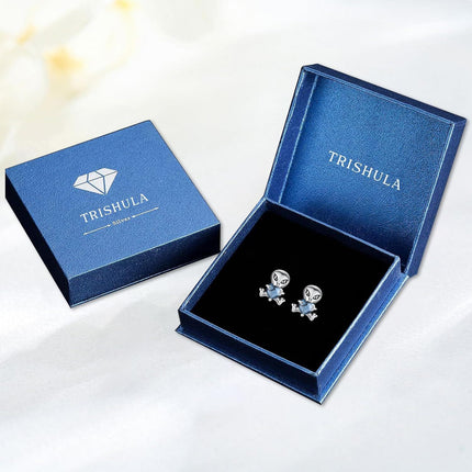 925 Sterling Silver Blue Heart Alien Stud Earrings for Women Girls