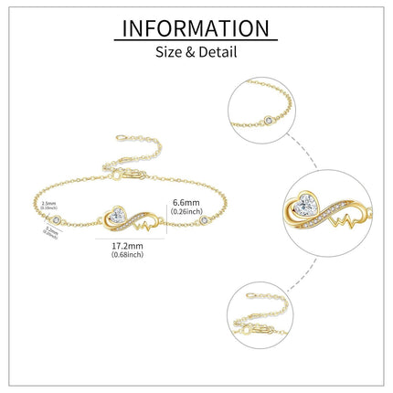 14K Gold Infinity Heart Charm Bracelet - Elegant  for Her on Christmas & Birthdays