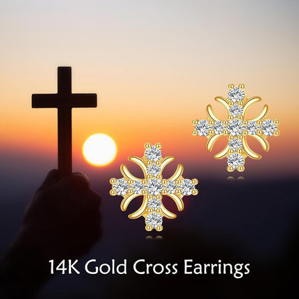 14K Gold Snowflake Cubic Zirconia Stud Earrings for Women - Fashionable s