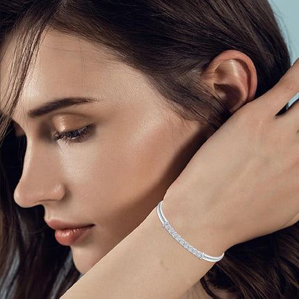 925 Sterling Silver Infinity Knot Bar Bangle Cuff Bracelet with Cubic Zirconia Gifts for Women