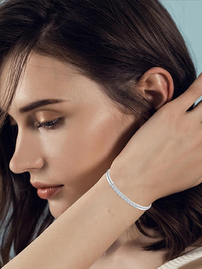 925 Sterling Silver Infinity Knot Bar Bangle Cuff Bracelet with Cubic Zirconia Gifts for Women