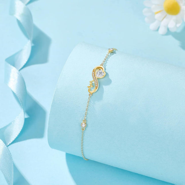 14K Gold Infinity Heart Charm Bracelet - Elegant  for Her on Christmas & Birthdays