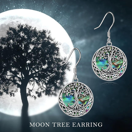 925 Sterling Silver Abalone Shell Celtic Tree Of Life Drop Earrings
