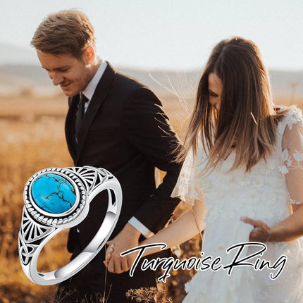 925 Sterling Silver Natural Turquoise Stone Boho Style Adjustable Band Ring for Women