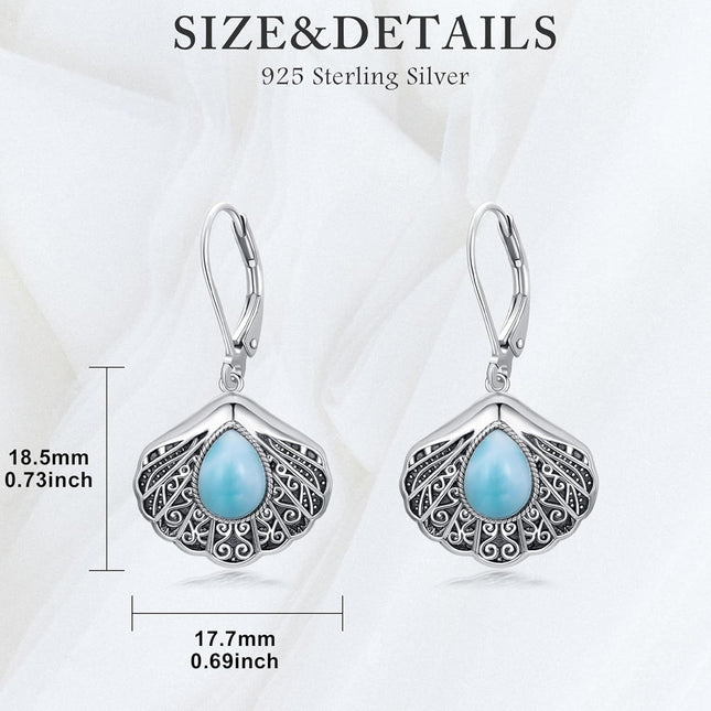 925 Sterling Silver Larimar Shell Drop Earrings