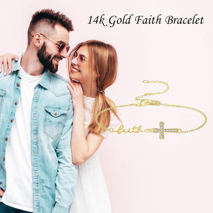 14K Gold Cross Faith Chain Bracelet - Elegant  for Her