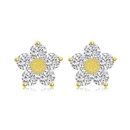 14K Gold Flower Diamond Stud Earrings - Gift for Her