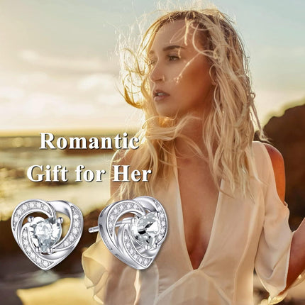 925 Sterling Silver Birthstone Heart Stud Earrings Jewelry Gifts for Women