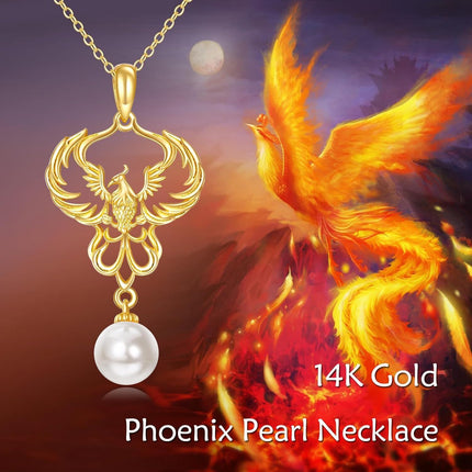 14K Gold Red Garnet Phoenix Pendant Necklace - Symbolic s for Her