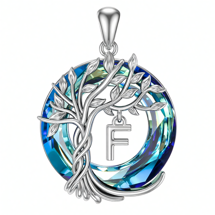 925 Sterling Silver Blue Crystal Tree of Life Initial Necklace Family Letter Pendant Birthday Mother s Day Gifts for Her