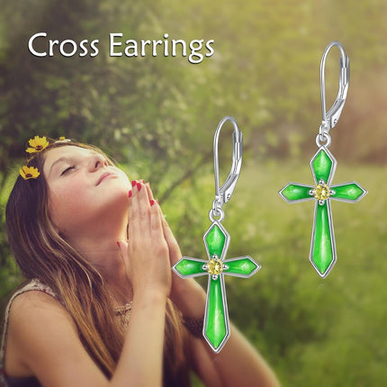 925 Sterling Silver & Birthstone Infinity Cross Earrings for Women, Hypoallergenic Faith Jewelry Gift, 36.1mm