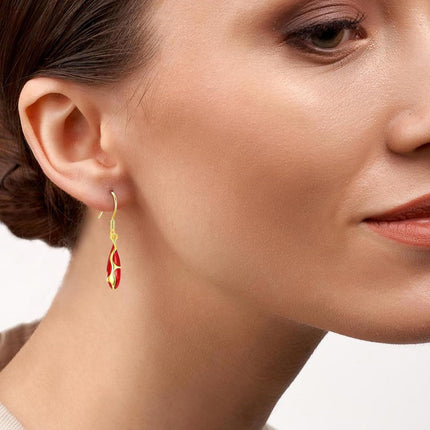 925 Sterling Silver Red Enamel Drop Dangle Hook Earrings for Women Girls