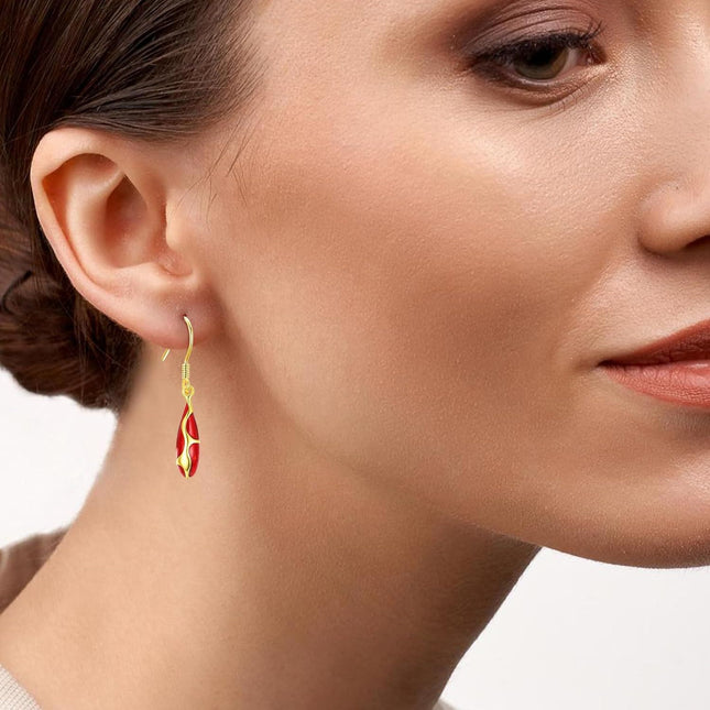 925 Sterling Silver Red Enamel Drop Dangle Hook Earrings for Women Girls
